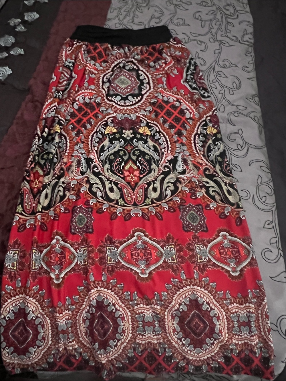 Alyx Red Black Paisley Maxi Skirt